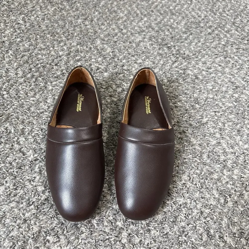 The Vermont Country Store Men's 9 Wide Leather Lounge Slippers Shoes Brown New